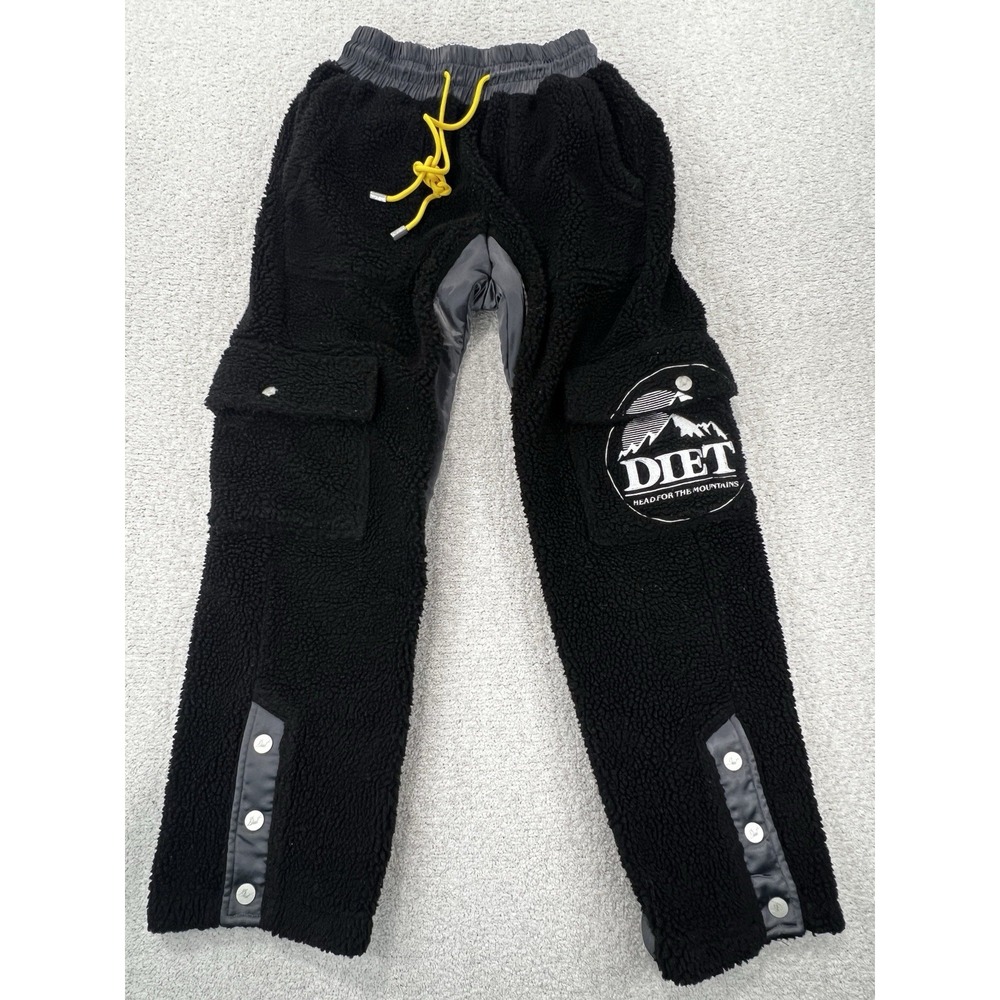 Diet Starts Monday Pants Mens S Sherpa Fleece Cargo Joggers Black Mountain EUC
